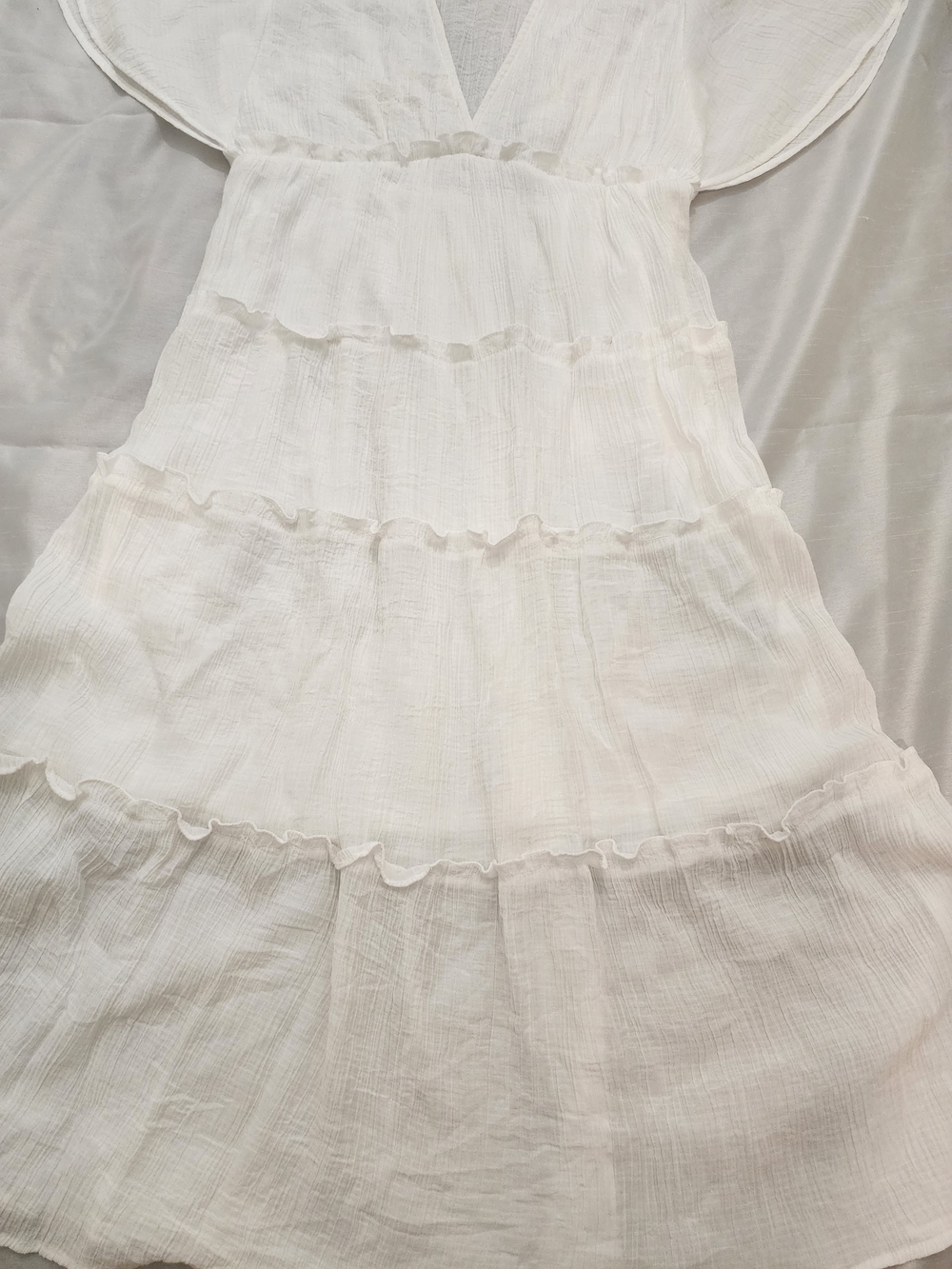 Umgee White Gauzy V-Neck Tiered Dress - Picture 2 of 7